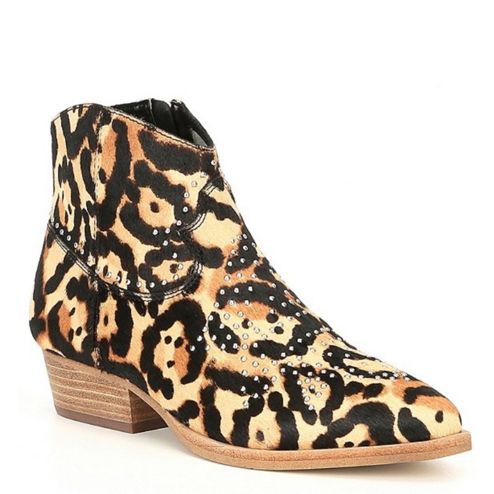 NIB Leopard Calf hair studded booties